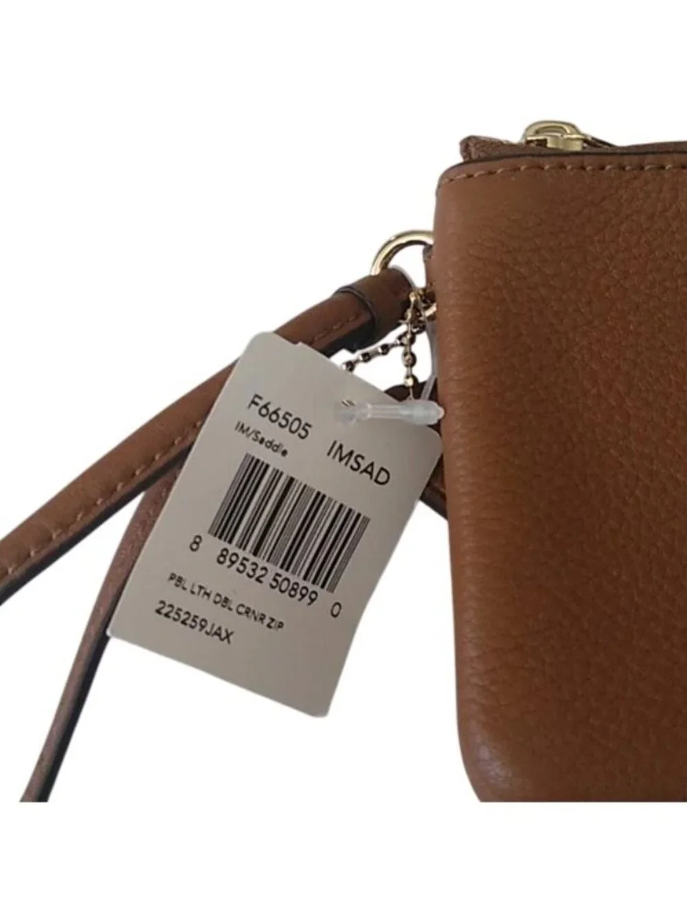 Coach F66505 Pebble Leather Double Corner Zip Wristlet, IM/Saddle